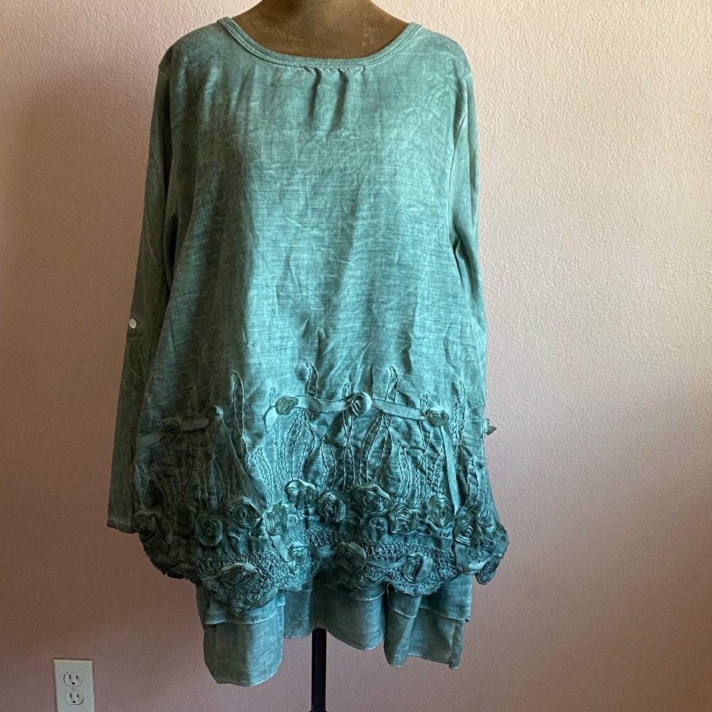 Simply Couture Teal Tunic with Embroidered Hem